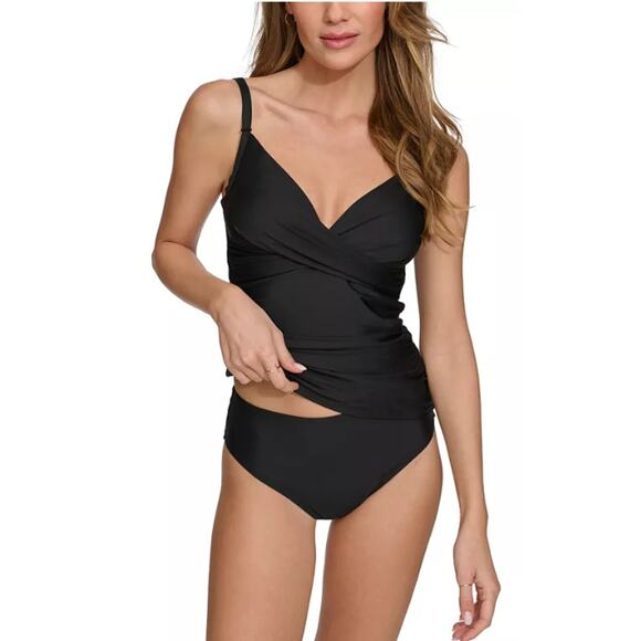 NEW DKNY Black Tankini Swimsuit Set Size Small / Medium Twist Front Mid Rise NWT - Picture 1 of 11